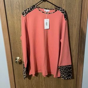 Hazel Blues 3XL Coral/Leopard Long Sleeve Shirt